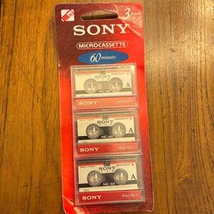 Sony Microcassette 3-Pack in Red and Cream Packaging